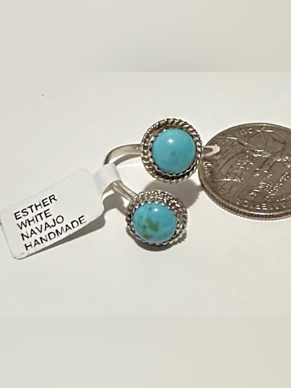Esther White Navajo Handmade Kingman Turquoise ADJUSTABLE Ring